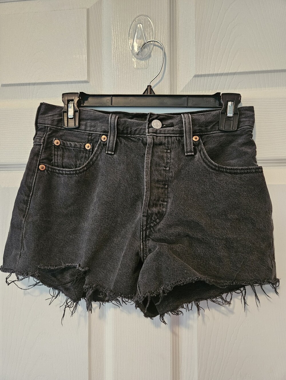 Levi's Black Frayed Hem Denim Shorts